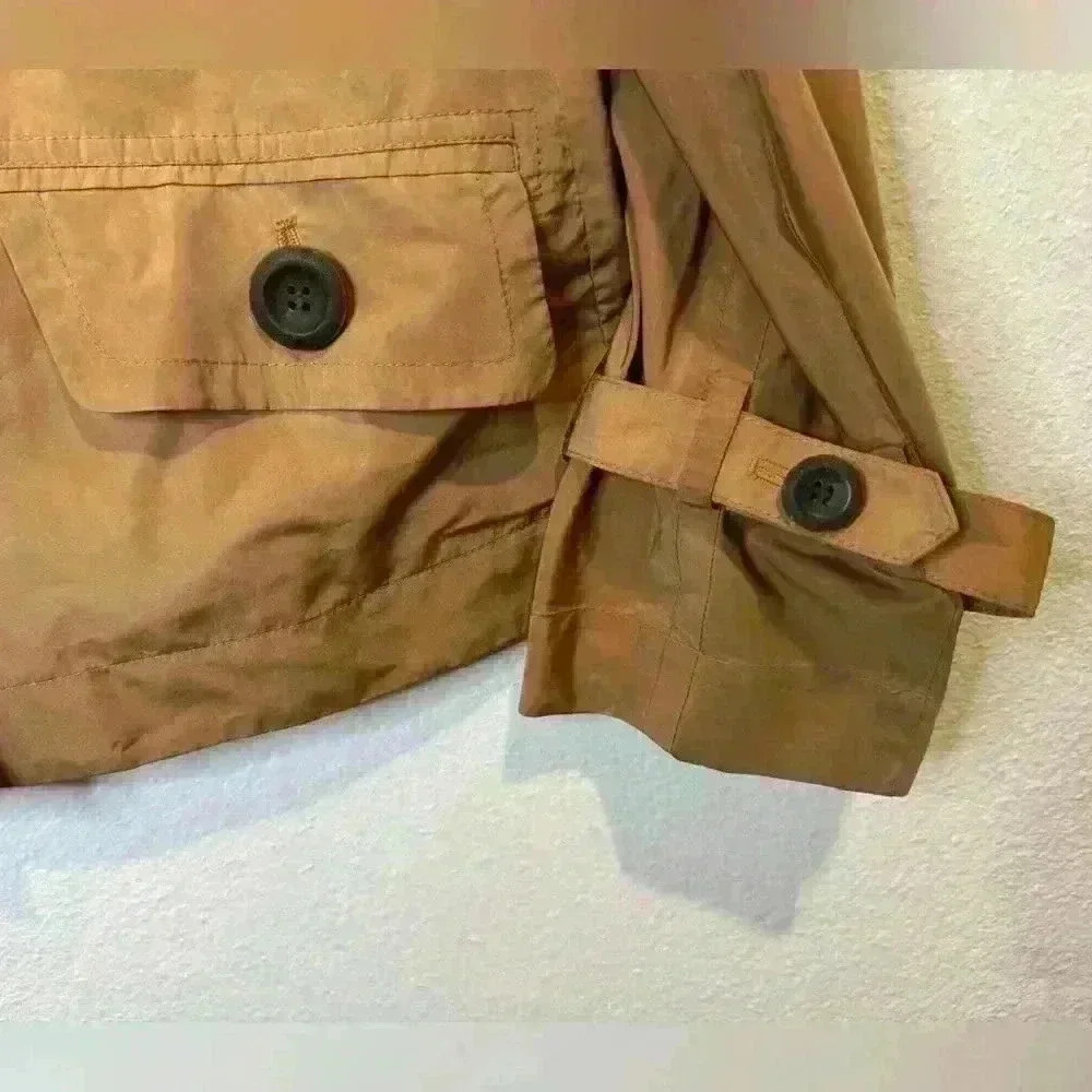 Per Se Brown Gold‎ Cropped Y2K Trench Jacket Sheen Snap Button Size 6 - Picture 5 of 8